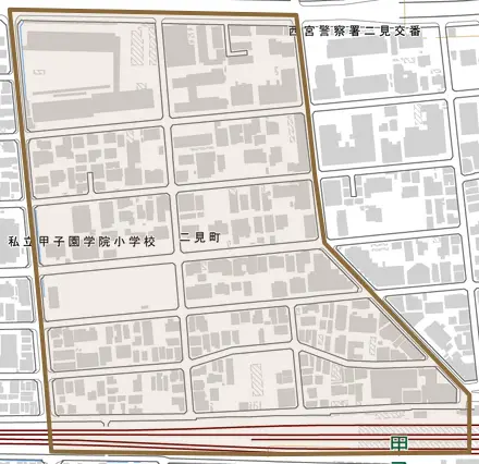 二見町とその周辺の地図。町の範囲を重ねている