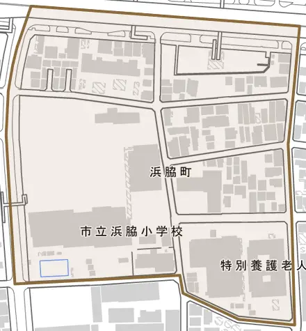 浜脇町とその周辺の地図。町の範囲を重ねている