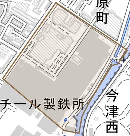 東浜町とその周辺の地図。町の範囲を重ねている