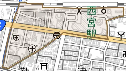池田町とその周辺の地図。町の範囲を重ねている