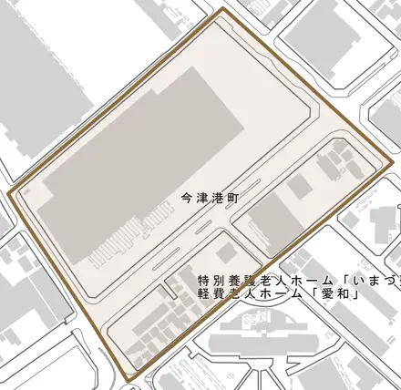 今津港町とその周辺の地図。町の範囲を重ねている
