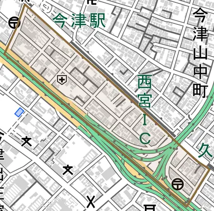 今津水波町とその周辺の地図。町の範囲を重ねている