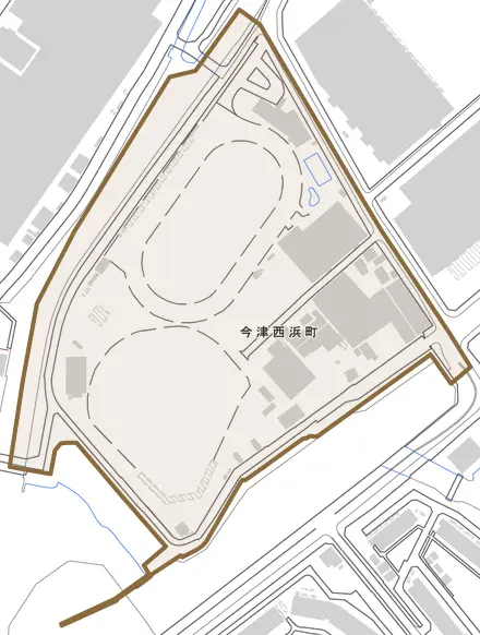 今津西浜町とその周辺の地図。町の範囲を重ねている