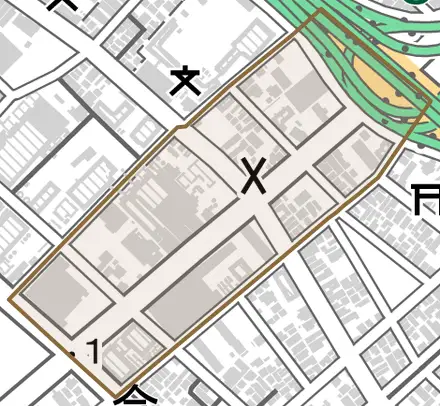 今津社前町とその周辺の地図。町の範囲を重ねている