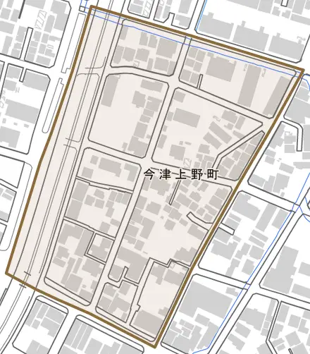 今津上野町とその周辺の地図。町の範囲を重ねている