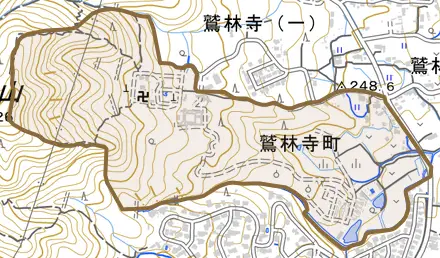 鷲林寺町とその周辺の地図。町の範囲を重ねている