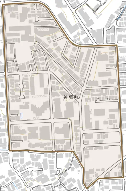 神垣町とその周辺の地図。町の範囲を重ねている