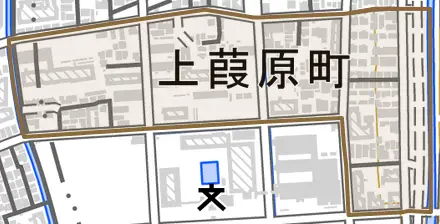 上葭原町とその周辺の地図。町の範囲を重ねている