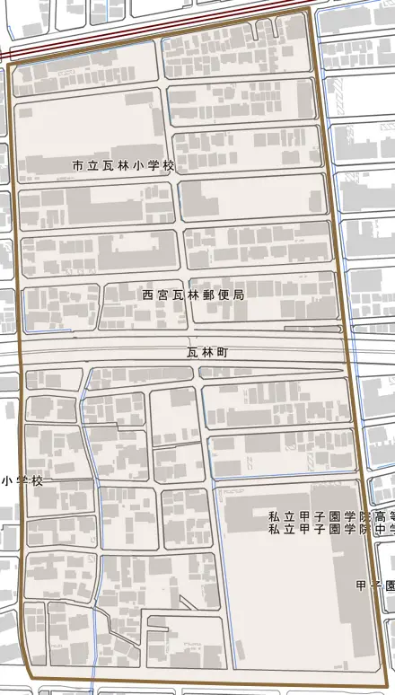 瓦林町とその周辺の地図。町の範囲を重ねている