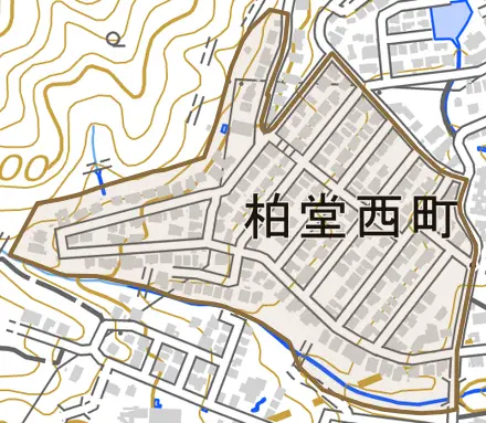 柏堂西町とその周辺の地図。町の範囲を重ねている
