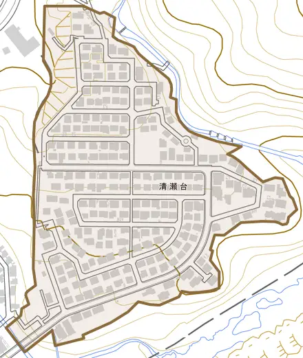 清瀬台とその周辺の地図。町の範囲を重ねている