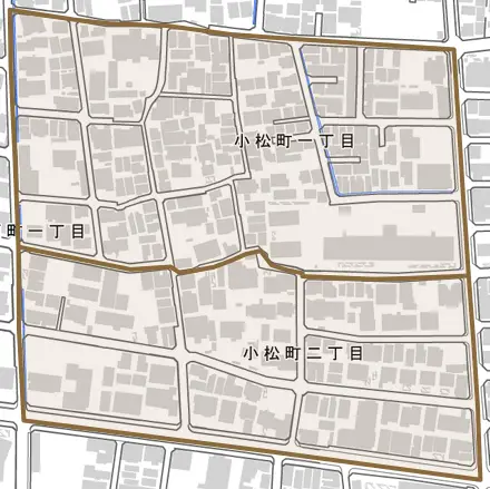 小松町とその周辺の地図。町の範囲を重ねている