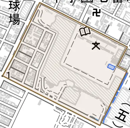 甲子園八番町とその周辺の地図。町の範囲を重ねている