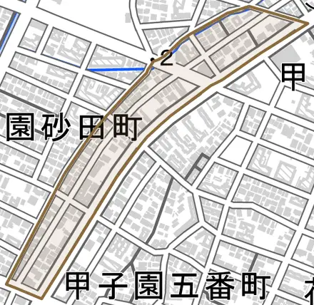 甲子園三保町とその周辺の地図。町の範囲を重ねている