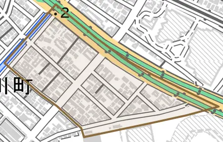 甲子園洲鳥町とその周辺の地図。町の範囲を重ねている