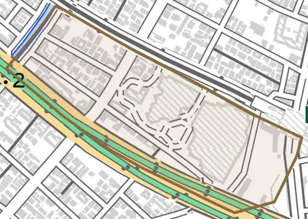 甲子園高潮町とその周辺の地図。町の範囲を重ねている