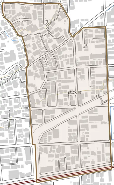 越水町とその周辺の地図。町の範囲を重ねている