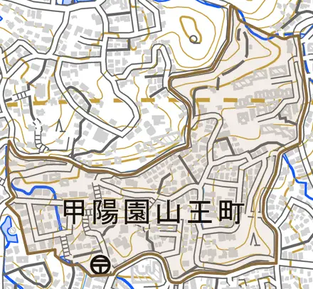 甲陽園山王町とその周辺の地図。町の範囲を重ねている