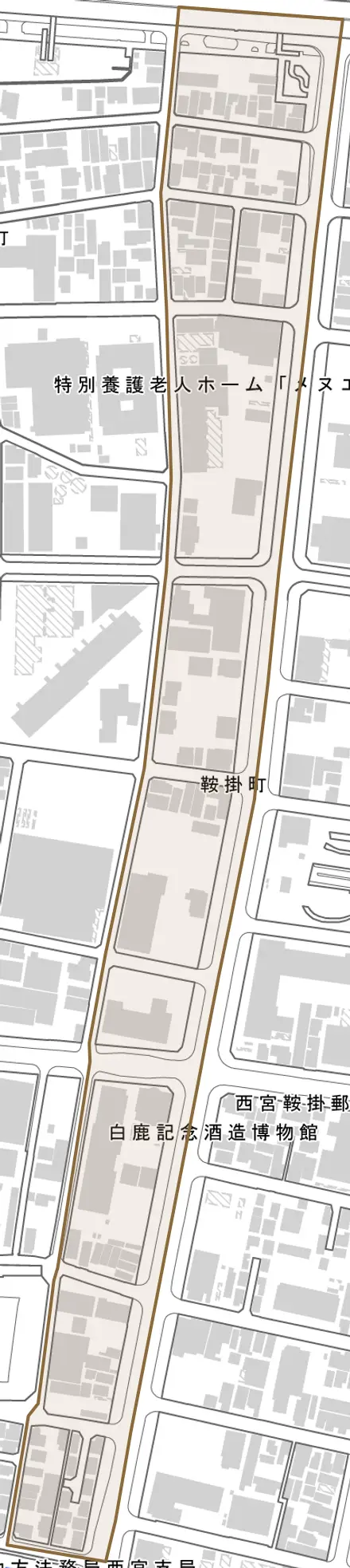 鞍掛町とその周辺の地図。町の範囲を重ねている