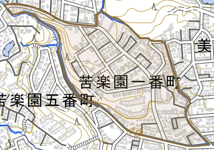 苦楽園一番町とその周辺の地図。町の範囲を重ねている
