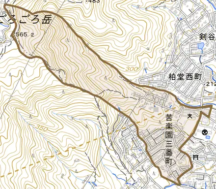苦楽園三番町とその周辺の地図。町の範囲を重ねている