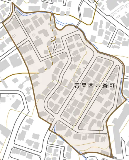 苦楽園六番町とその周辺の地図。町の範囲を重ねている