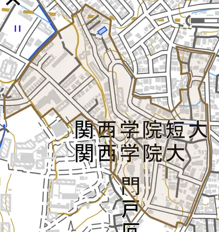 門戸西町とその周辺の地図。町の範囲を重ねている