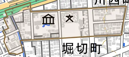 中浜町とその周辺の地図。町の範囲を重ねている