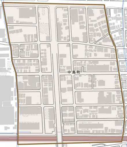 中島町とその周辺の地図。町の範囲を重ねている