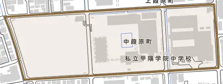 中葭原町とその周辺の地図。町の範囲を重ねている