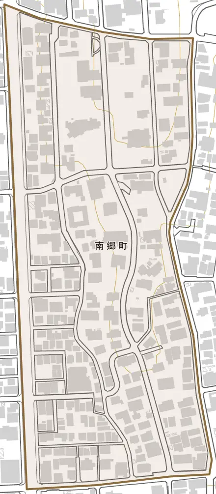 南郷町とその周辺の地図。町の範囲を重ねている