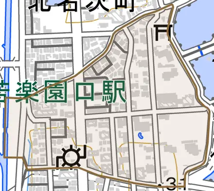 名次町とその周辺の地図。町の範囲を重ねている