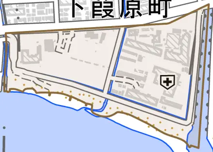 大浜町とその周辺の地図。町の範囲を重ねている