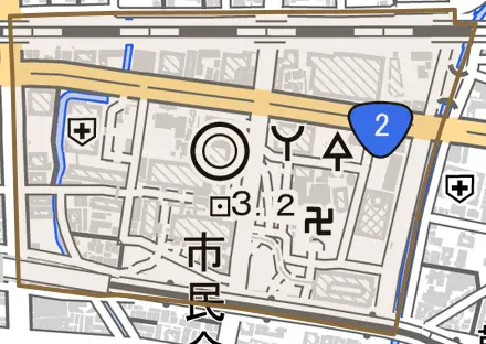 六湛寺町とその周辺の地図。町の範囲を重ねている