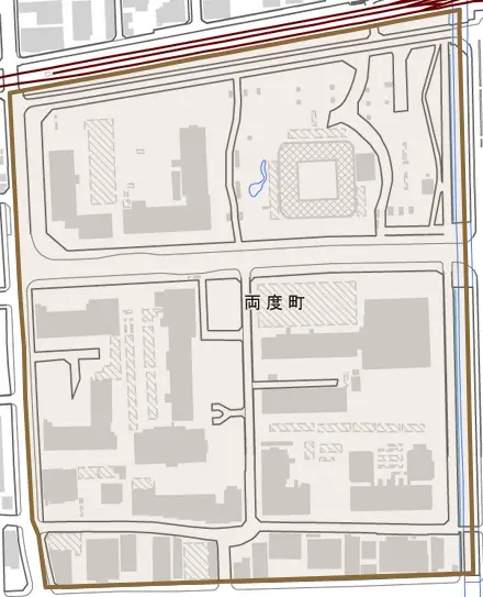 両度町とその周辺の地図。町の範囲を重ねている