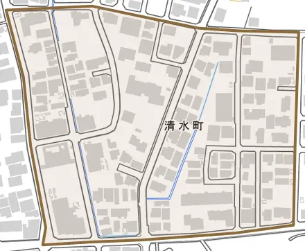 清水町とその周辺の地図。町の範囲を重ねている