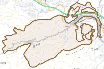 塩瀬町生瀬とその周辺の地図。町の範囲を重ねている