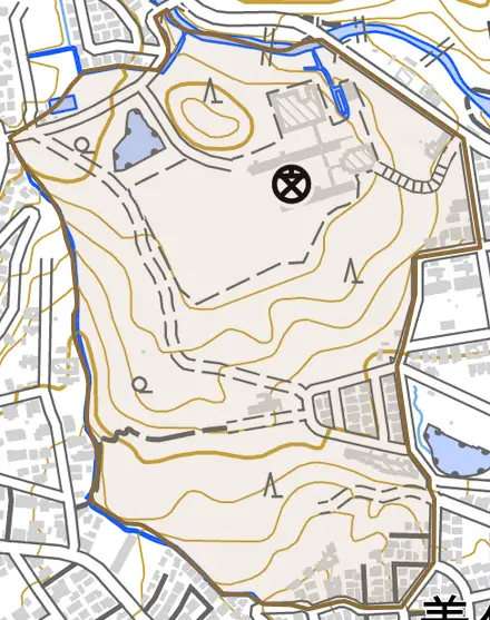 角石町とその周辺の地図。町の範囲を重ねている