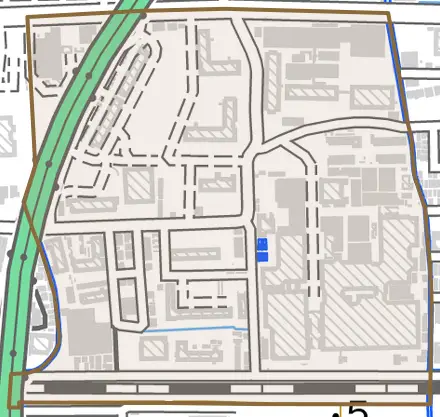 高畑町とその周辺の地図。町の範囲を重ねている