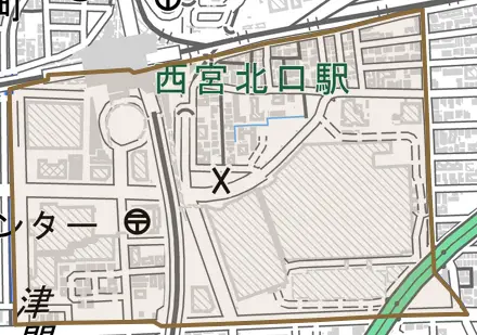 高松町とその周辺の地図。町の範囲を重ねている