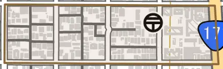 常磐町とその周辺の地図。町の範囲を重ねている