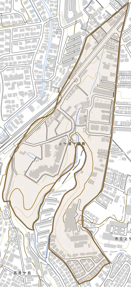 上ケ原十番町とその周辺の地図。町の範囲を重ねている
