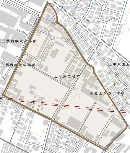 上ケ原二番町とその周辺の地図。町の範囲を重ねている
