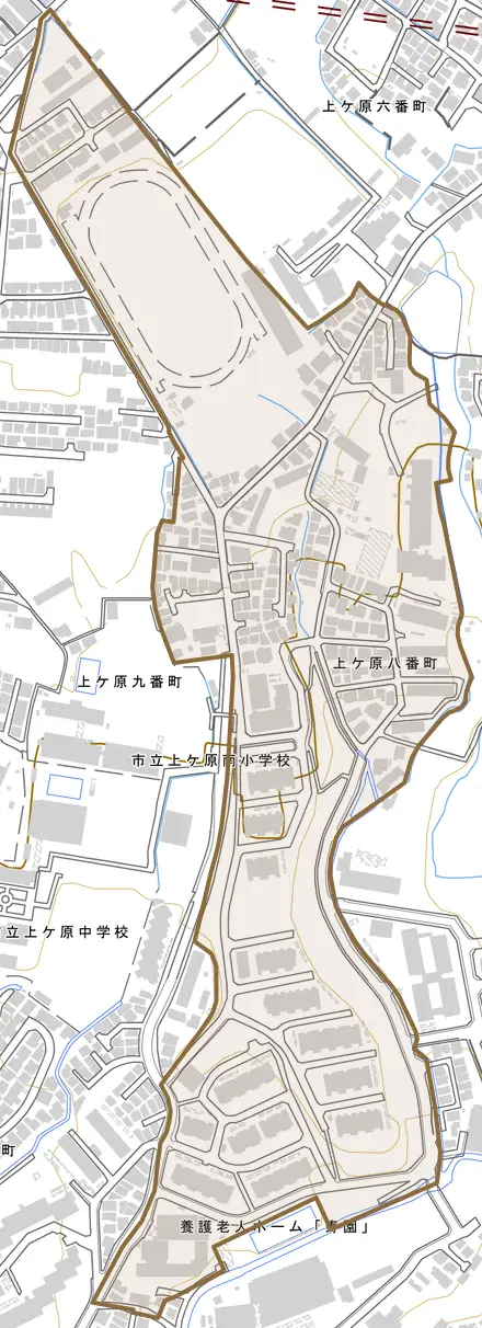 上ケ原八番町とその周辺の地図。町の範囲を重ねている
