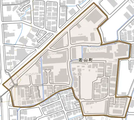 若山町とその周辺の地図。町の範囲を重ねている