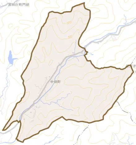 中畑町とその周辺の地図。町の範囲を重ねている