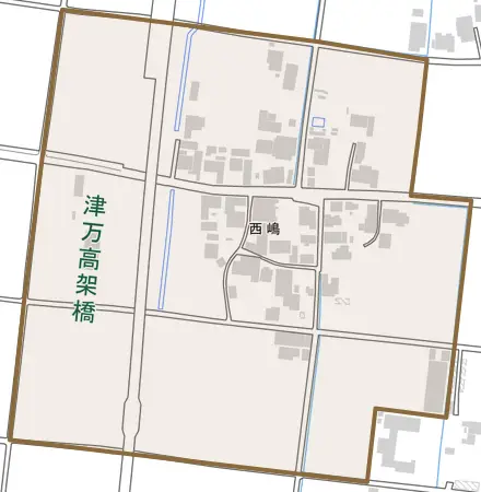 西嶋とその周辺の地図。町の範囲を重ねている