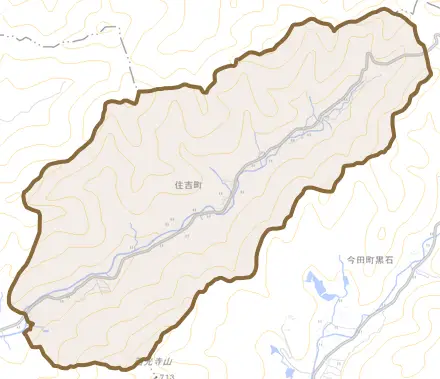 住吉町とその周辺の地図。町の範囲を重ねている