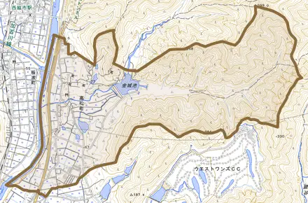 高松町とその周辺の地図。町の範囲を重ねている