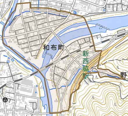 和布町とその周辺の地図。町の範囲を重ねている